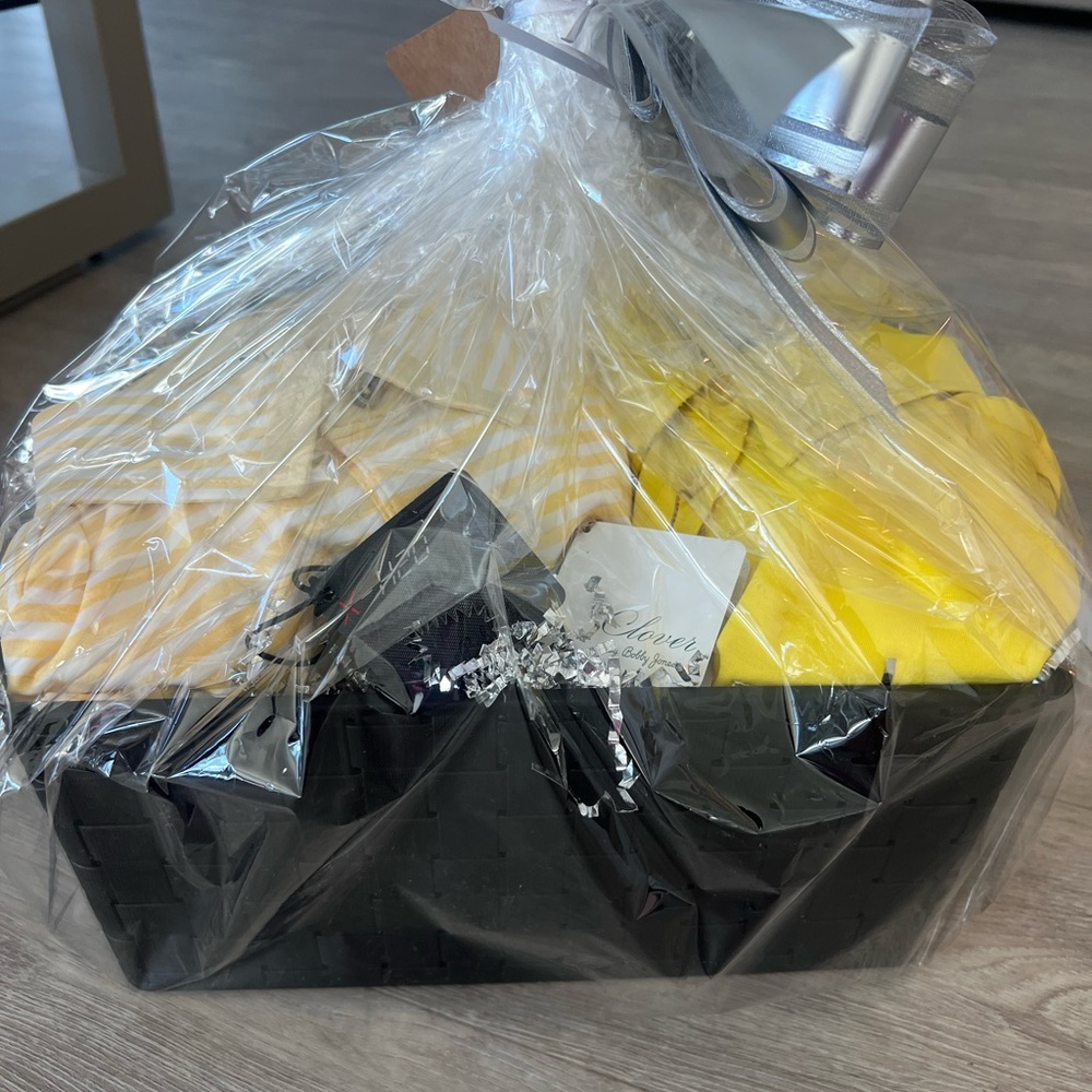 Black Gift Basket with Yellow and White Accents